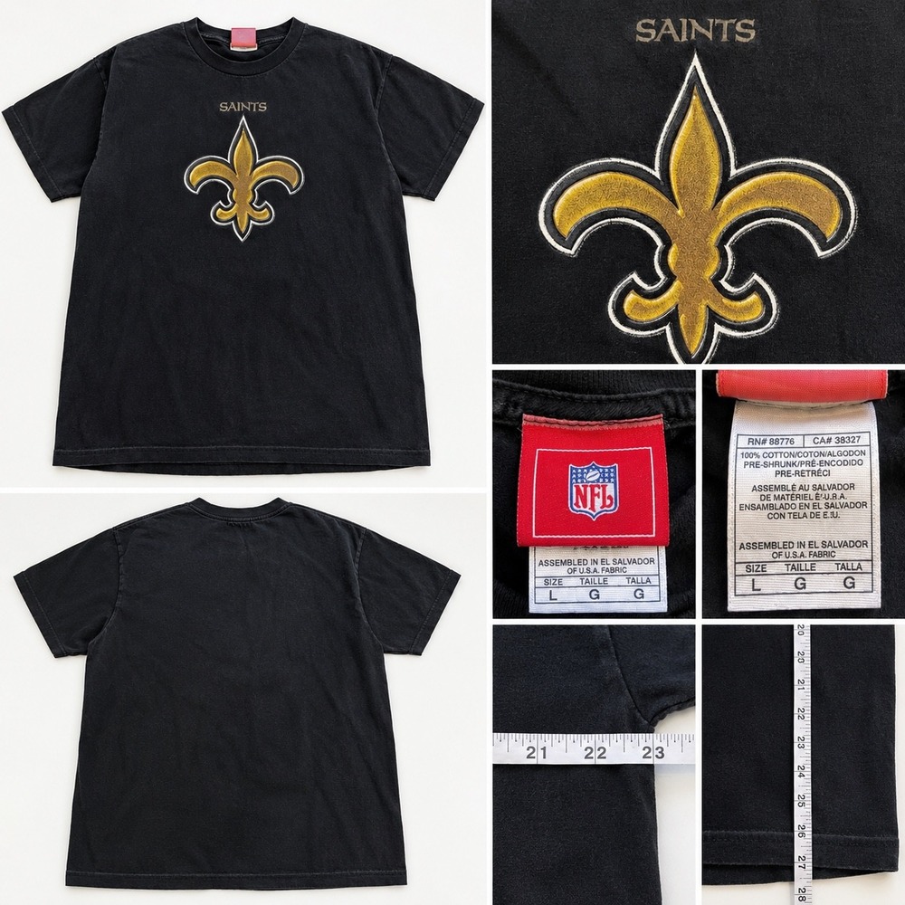 New Orleans Saints NFL Mens L Black Fleur De Lis Embroidered Logo T Shirt